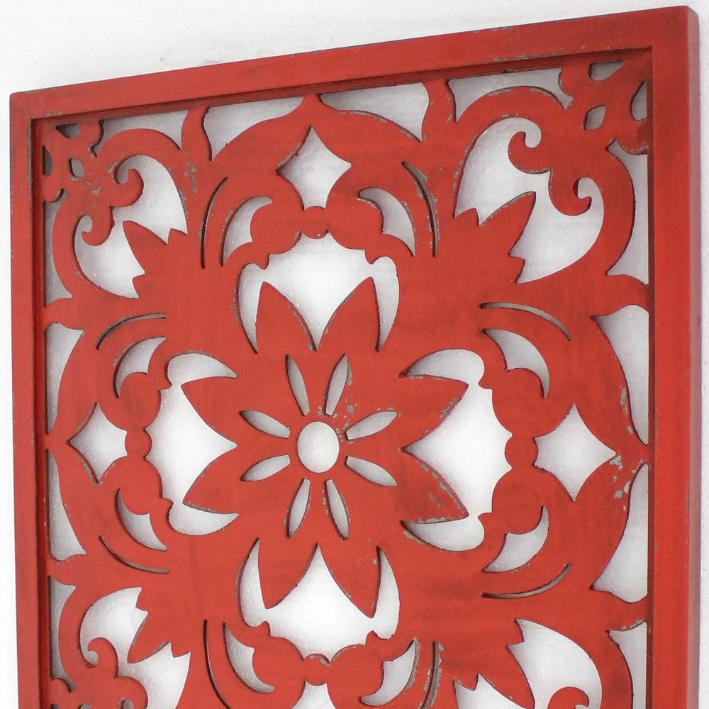 24" X 24" X 1" Red Vintage Floral - Wall Plaque