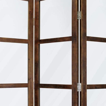 84" Brown Folding Three Panel Screen Room Divider