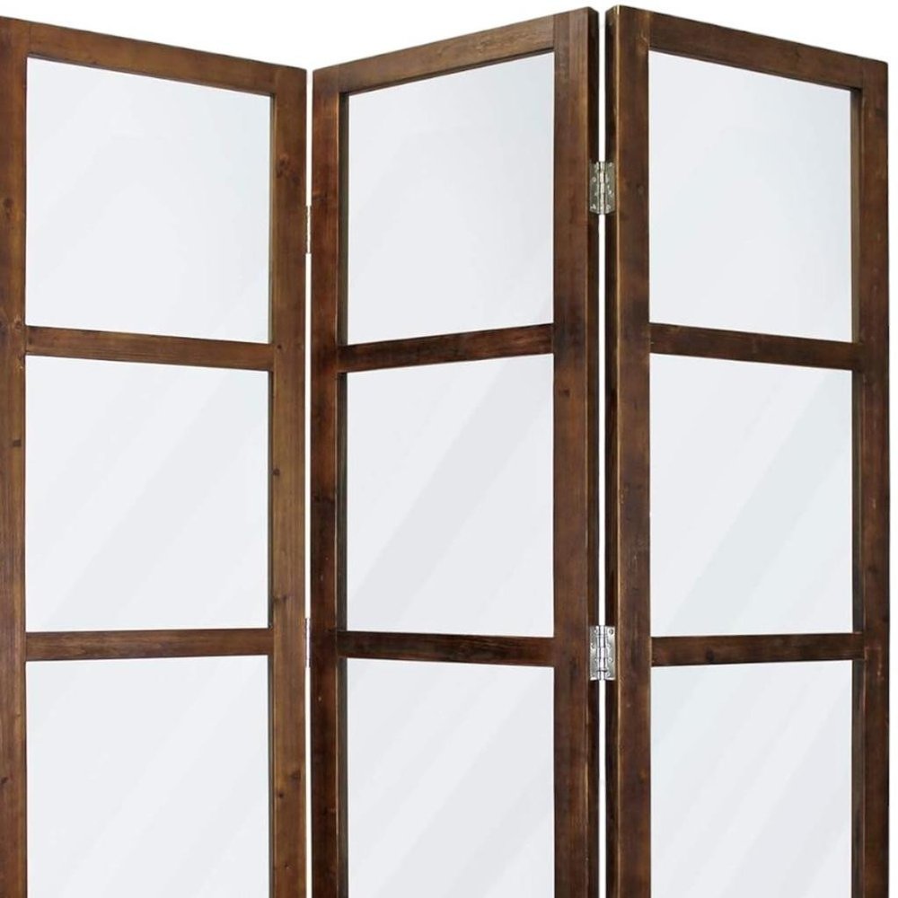 84" Brown Folding Three Panel Screen Room Divider