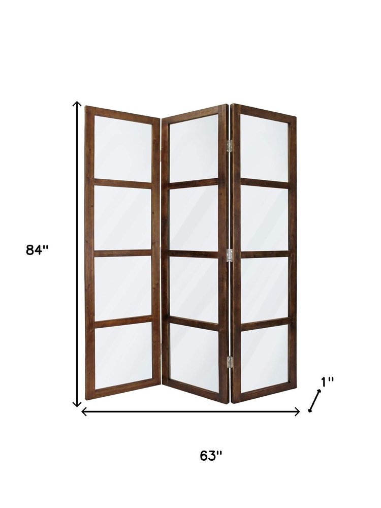 84" Brown Folding Three Panel Screen Room Divider