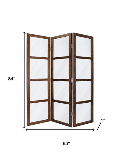 84" Brown Folding Three Panel Screen Room Divider