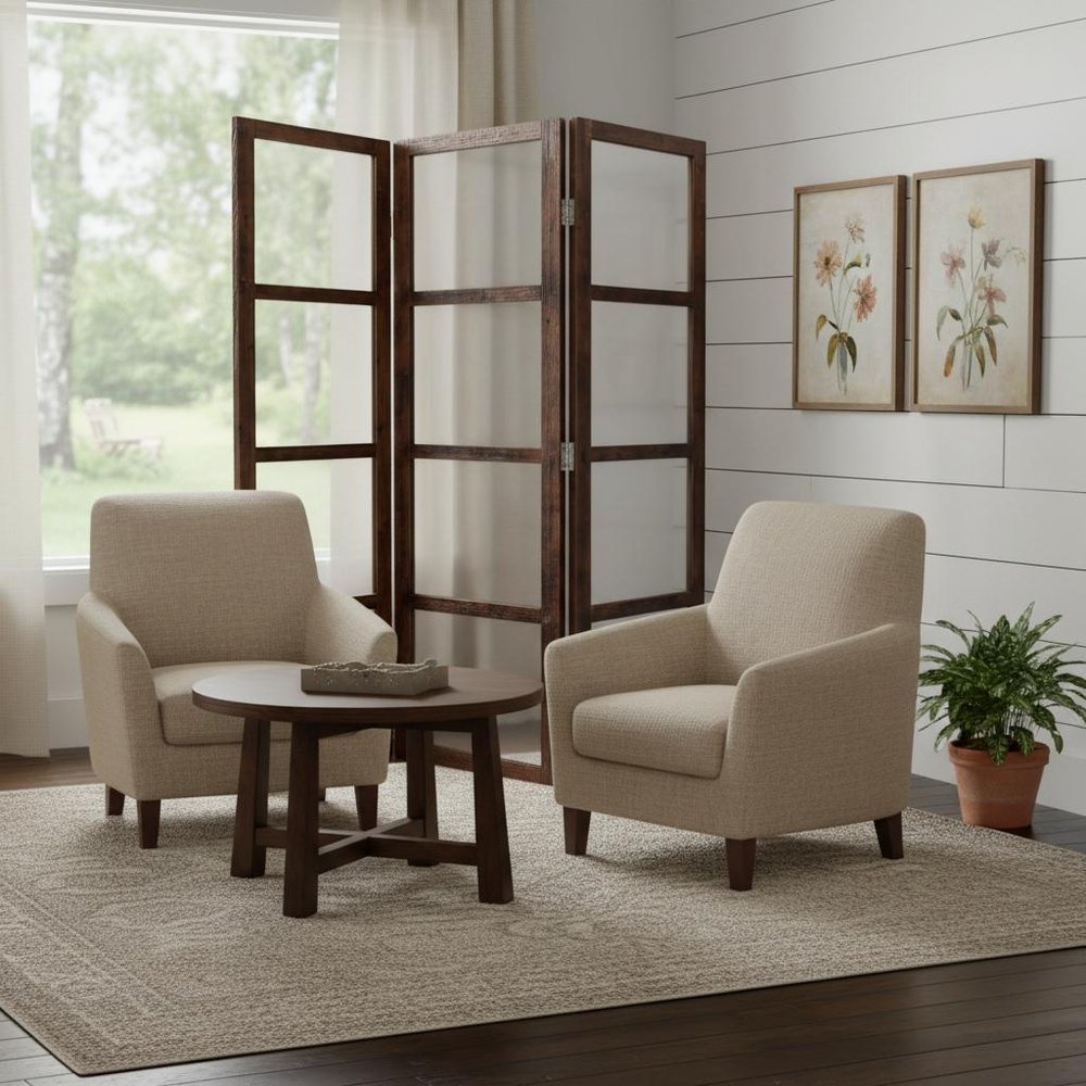 84" Brown Folding Three Panel Screen Room Divider