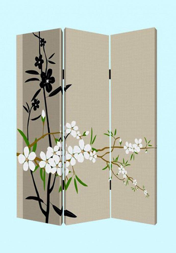 48" X 72" Multi Color Wood Canvas Plum Blossom  Screen