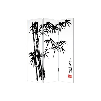 72" Black And White Canvas Folding Three Panel Screen Room Divider