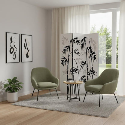 72" Black And White Canvas Folding Three Panel Screen Room Divider