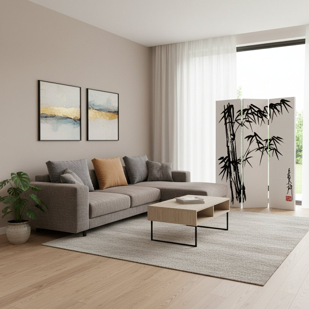 48 X 72 Multi Color Wood Canvas Bamboo Leaf  Screen