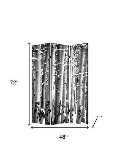 48" X 72" Gray And White Wood Canvas Birch  Screen
