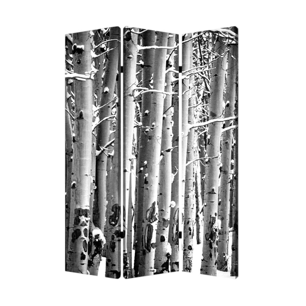 72" Gray And White Canvas Folding Three Panel Screen Room Divider