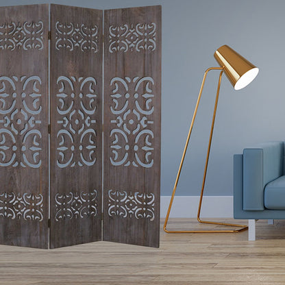 67" Brown Wood Folding Three Panel Screen Room Divider
