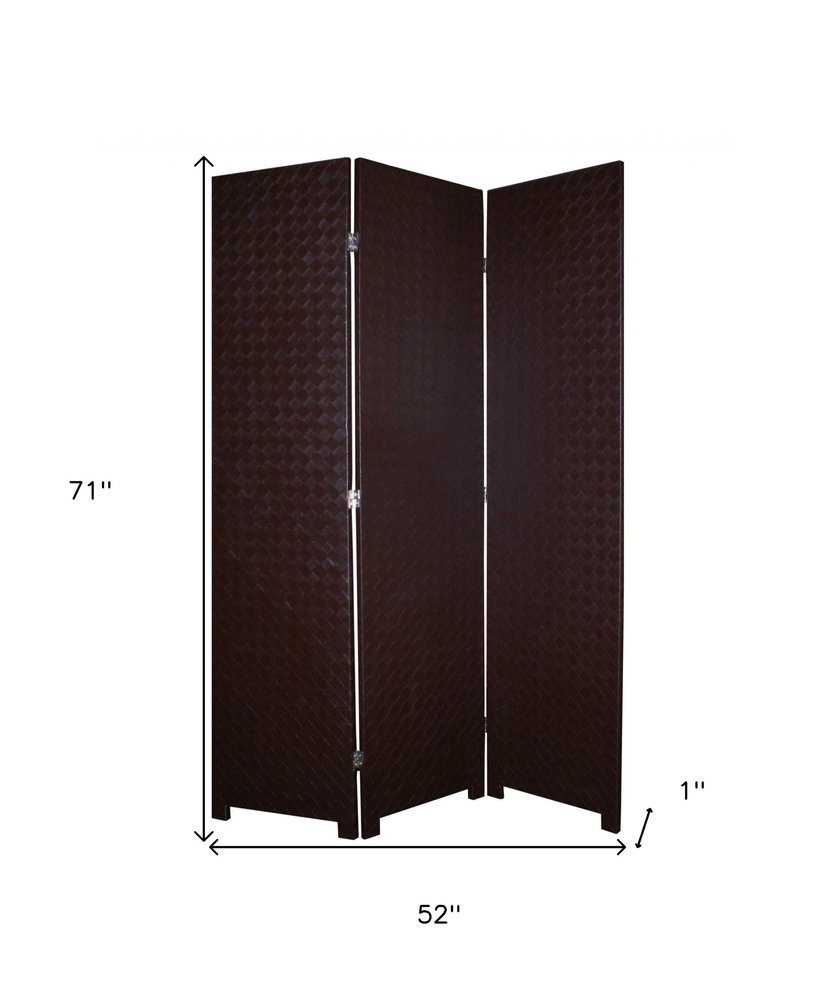 71" Brown Faux Leather Folding Three Panel Screen Room Divider