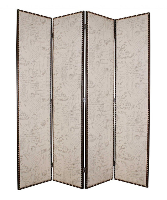 84" Beige Fabric Folding Four Panel Screen Room Divider