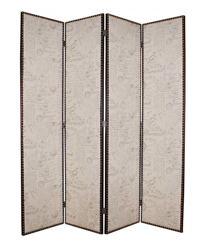 84" Beige Fabric Folding Four Panel Screen Room Divider