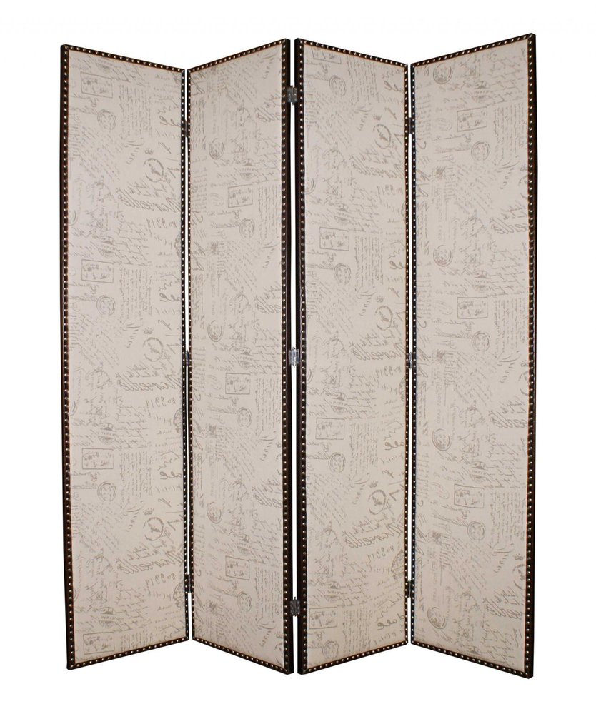 84" Beige Fabric Folding Four Panel Screen Room Divider