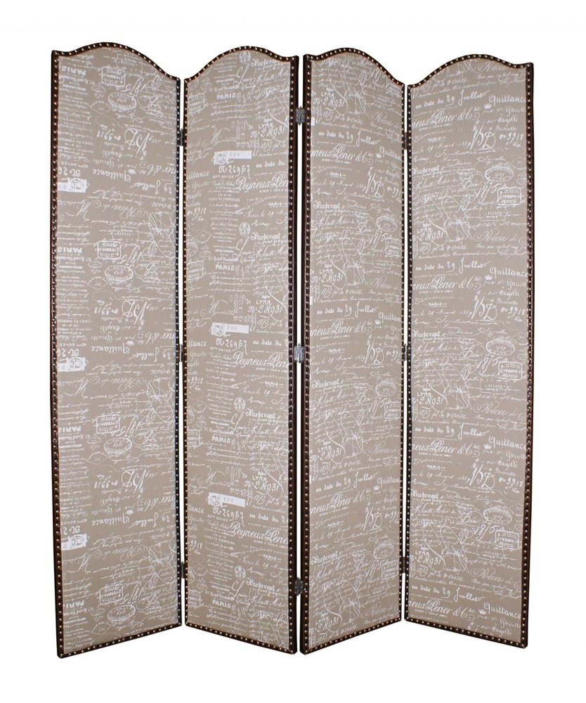 84" Tan Fabric Folding Four Panel Screen Room Divider