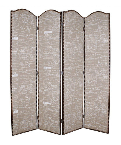 84" Tan Fabric Folding Four Panel Screen Room Divider