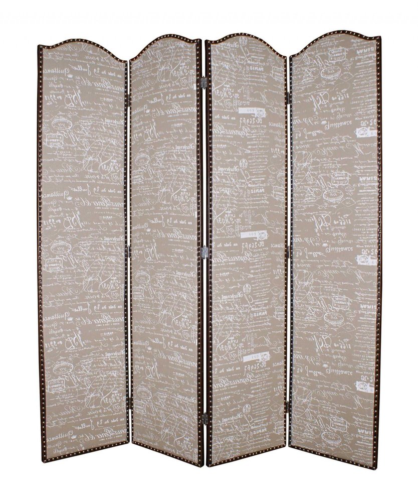 84" Tan Fabric Folding Four Panel Screen Room Divider