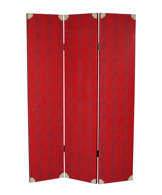 71" Red Wood Folding Three Panel Screen Room Divider