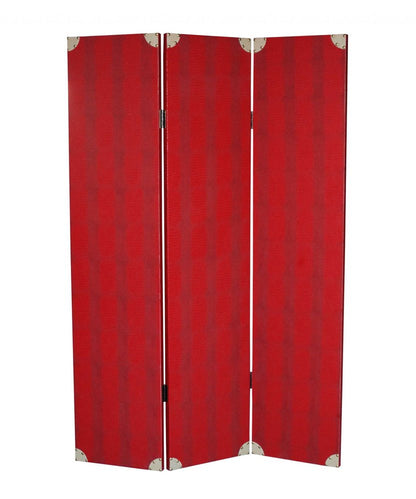 71" Red Wood Folding Three Panel Screen Room Divider