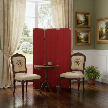 71" Red Wood Folding Three Panel Screen Room Divider