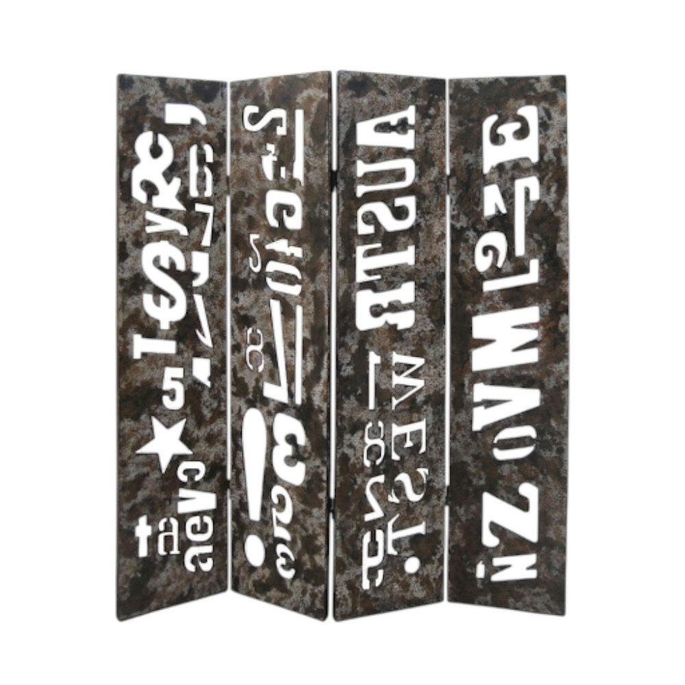 60" X 71" Brown Distressed Wooden  Screen