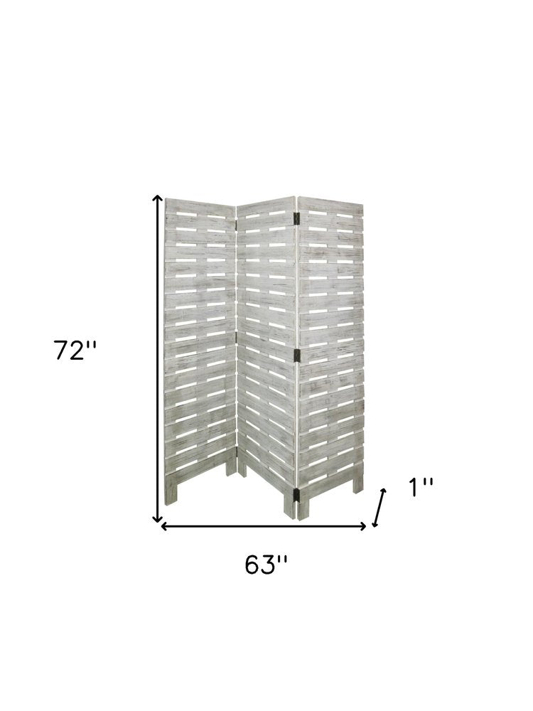 72" White Wood Folding Three Panel Screen Room Divider