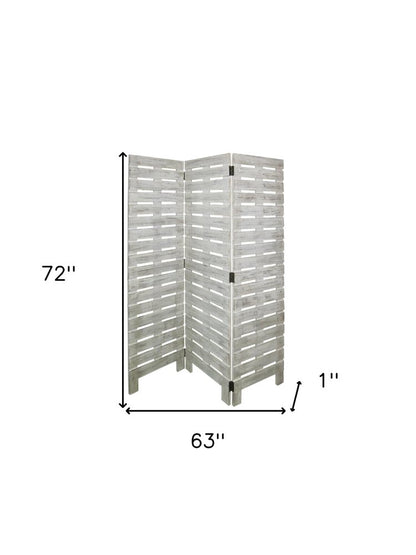 72" White Wood Folding Three Panel Screen Room Divider