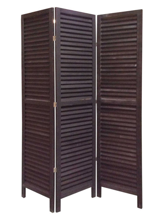 67" Black Wood Folding Three Panel Screen Room Divider