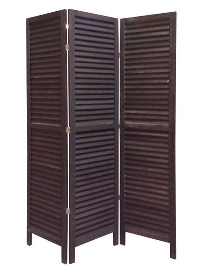 67" Black Wood Folding Three Panel Screen Room Divider