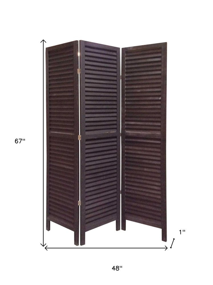 67" Black Wood Folding Three Panel Screen Room Divider