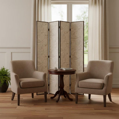 84" Beige Fabric Folding Four Panel Screen Room Divider