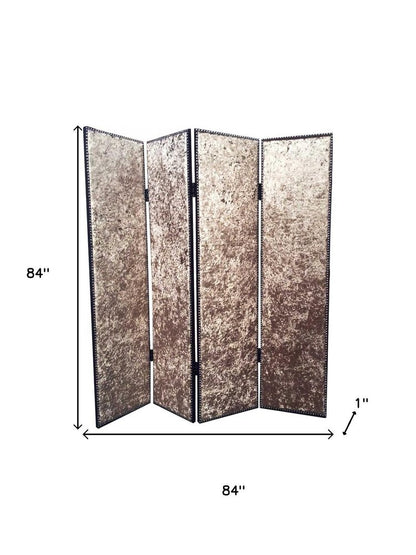 84" Beige Fabric Folding Four Panel Screen Room Divider
