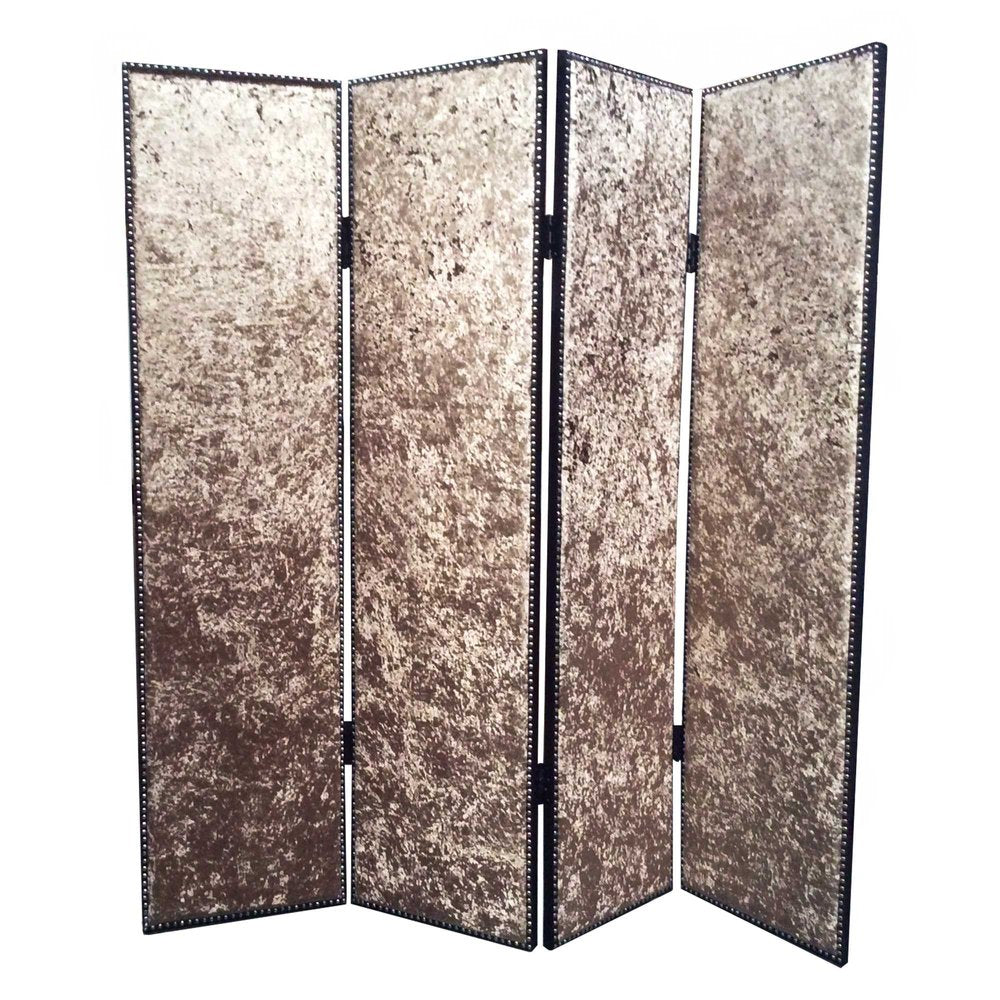 84" Beige Fabric Folding Four Panel Screen Room Divider
