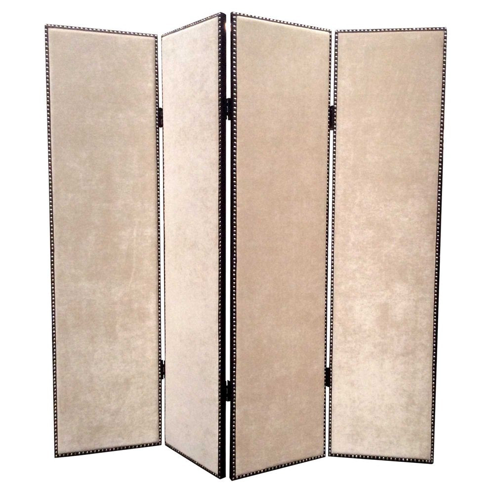 84" Beige Fabric Folding Four Panel Screen Room Divider