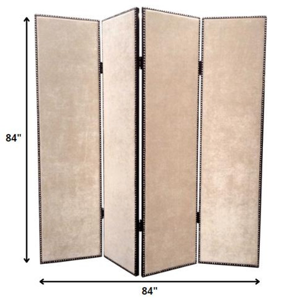 84" Beige Fabric Folding Four Panel Screen Room Divider