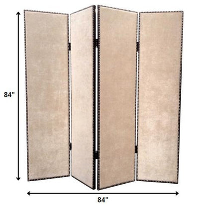 84" Beige Fabric Folding Four Panel Screen Room Divider