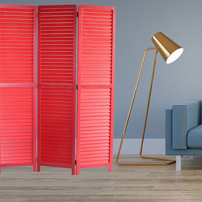 67" Red Wood Folding Three Panel Screen Room Divider