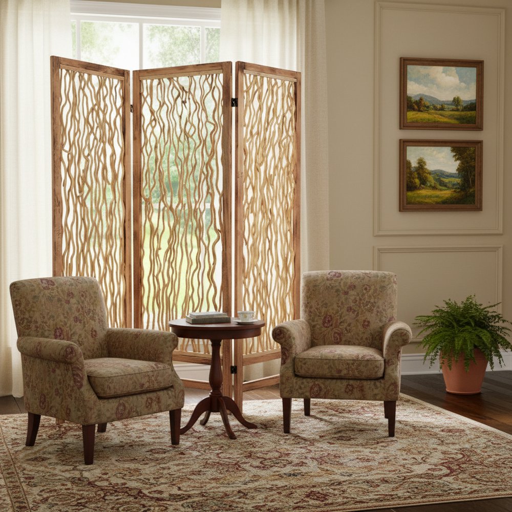 60 X 69 Brown 3 Panel Wood Foldable  Screen