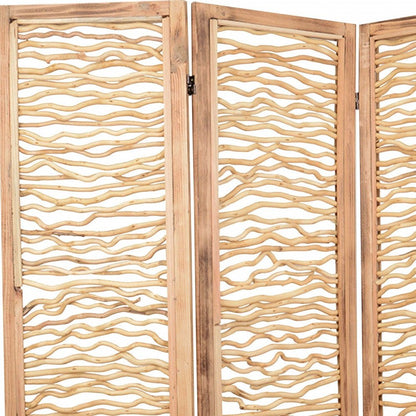 69" Brown Wood Folding Three Panel Screen Room Divider