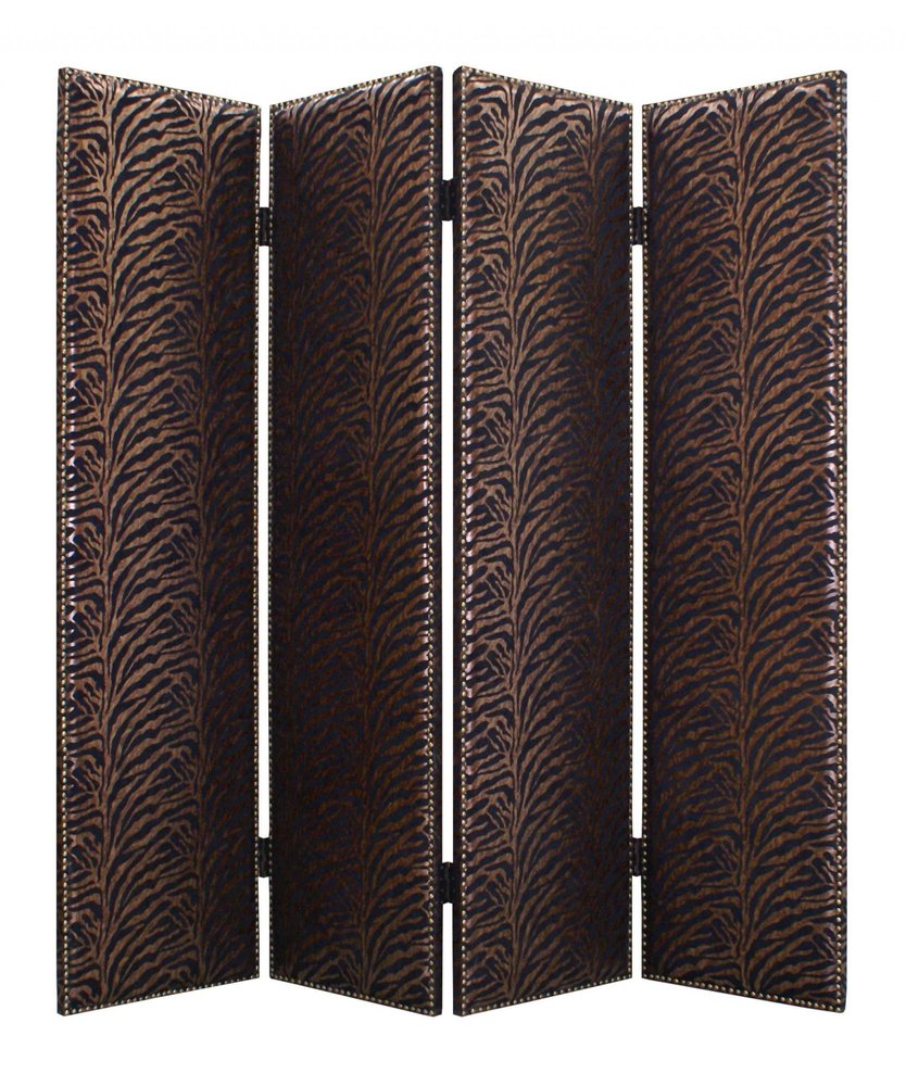 84" Bronze Fabric Folding Four Panel Screen Room Divider