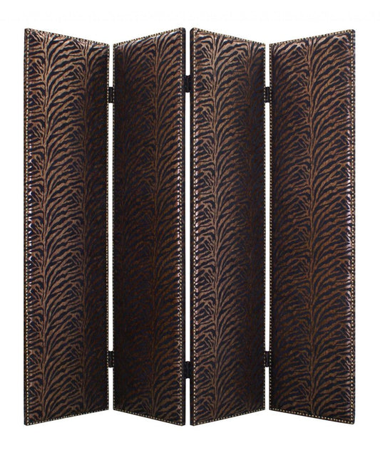84" Bronze Fabric Folding Four Panel Screen Room Divider