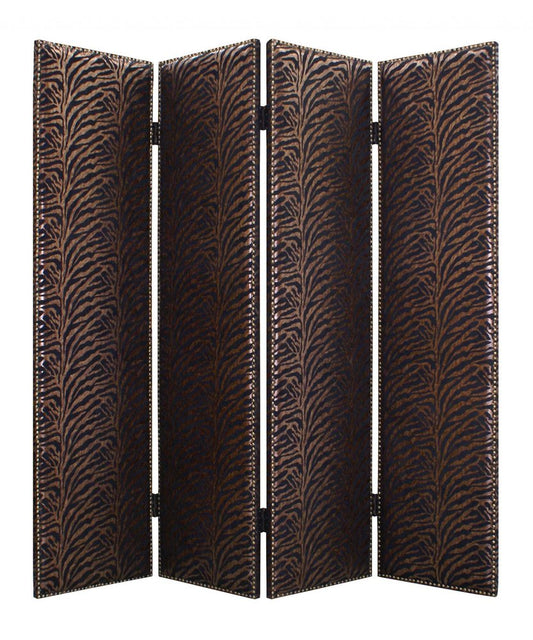 84" Bronze Fabric Folding Four Panel Screen Room Divider
