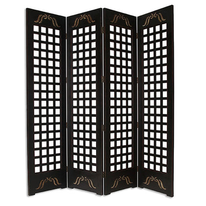 84" Brown Wood Folding Four Panel Screen Room Divider