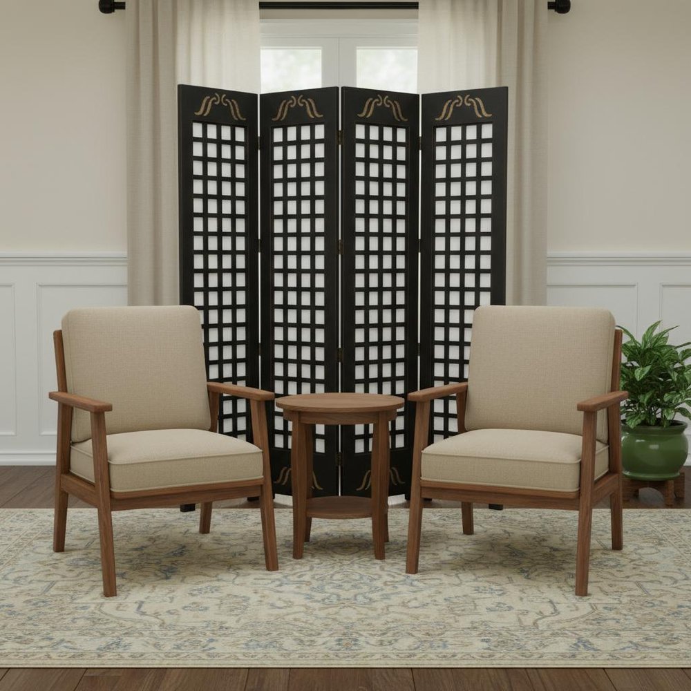 84" Brown Wood Folding Four Panel Screen Room Divider