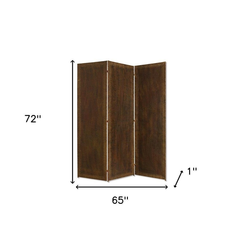 72" Bronze Folding Three Panel Screen Room Divider