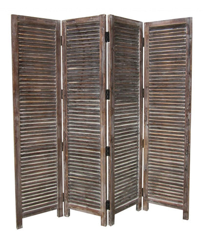84" Brown Wood Folding Four Panel Screen Room Divider