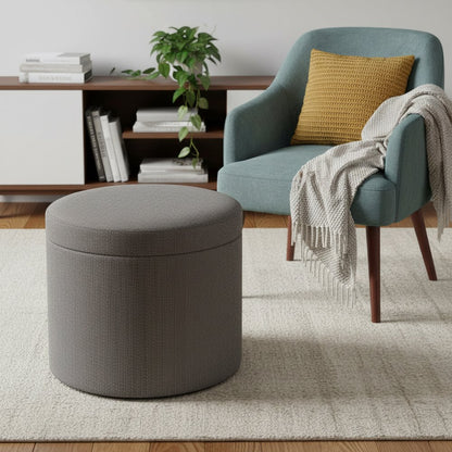 20" Gray Round Storage Ottoman