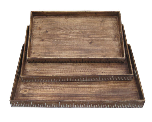 Set of Three Brown Wood Serving Tray