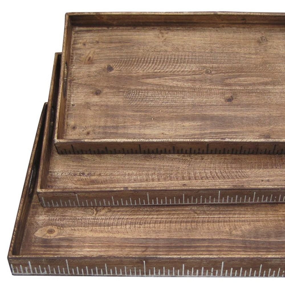 Set of Three Brown Wood Serving Tray