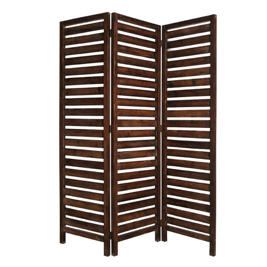 72" Brown Wood Folding Three Panel Screen Room Divider