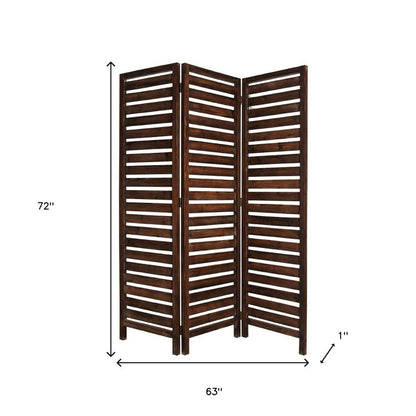 63" X 72" Brown 3 Panel Solid Wood Fortress  Screen